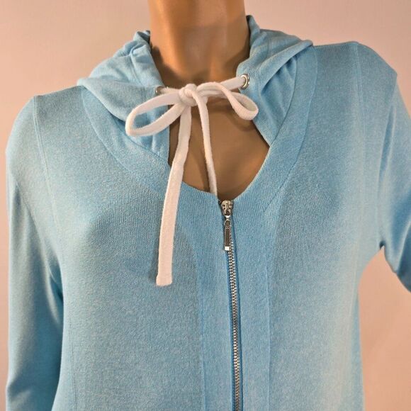 French Kyss Blue Hoodie Full Zip Size Large Soft Summer Knit - Picture 3 of 9